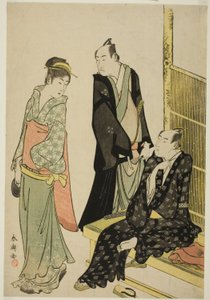 الممثلان Onoe Matsusuke I و Ichikawa Omezo I في مقهى بواسطة كاتسوكاوا شونتشو