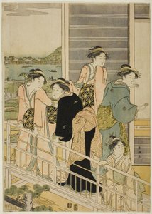 نساء على شرفة مقهى Yoshiwara Teahouse بواسطة كاتسوكاوا شونتشو