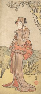 إيواي كيوتارو في دور امرأة تقف تحت شجرة برقوق ، كاليفورنيا. 1788. بواسطة كاتسوكاوا شونكو