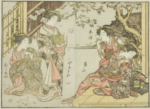 Courtesans of the Asahimaruya ، من كتاب "Mirror of Beautiful Women of the Pleasure Quarters (Seiro bijin awase sugata kagami)" المجلد. 1 بواسطة كاتسوكاوا شونشو