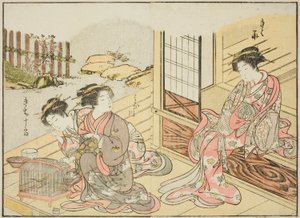 Courtesans of the Kagemanjiya ، من كتاب "Mirror of Beautiful Women of the Pleasure Quarters (Seiro bijin awase sugata kagami)" المجلد. 1 بواسطة كاتسوكاوا شونشو