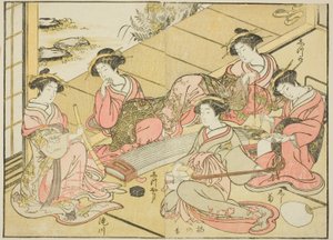 Courtesans of the Tamaya ، من كتاب "مرآة النساء الجميلات في أحياء المتعة (Seiro bijin awase sugata kagami)" المجلد. 1 بواسطة كاتسوكاوا شونشو