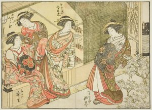 أربعة محظيات من منازل مختلفة ، من كتاب "مرآة النساء الجميلات لأحياء المتعة (Seiro bijin awase sugata kagami)" المجلد. 3 بواسطة كاتسوكاوا شونشو