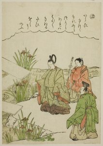 "Ho": جسر Yatsuhashi في مقاطعة Mikawa ، من سلسلة "Tales of Ise in Fashionable Brocade Pictures (Furyu nishiki-e Ise monogatari)" بواسطة كاتسوكاوا شونشو