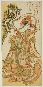 Osagawa Tsuneyo II بدور Itsukushima Tennyo في مسرحية كابوكي "Tokimekuya o-Edo no hatsuyuki" بواسطة كاتسوكاوا شونشو