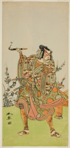 الممثل Ichikawa Danzaburo II في دور Usui no Sadamitsu (؟) في مسرحية Edo Katagi Hikeya Tsunasaka (؟) ، تم عرضها في مسرح Ichimura (؟) في الشهر الحادي عشر ، 1772 (؟) بواسطة كاتسوكاوا شونشو
