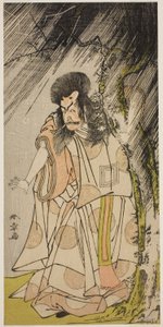 الممثل Ichikawa Ebizo III كإله الرعد ، تجسيد لـ Sugawara Michizane ، في مسرحية Sugawara Denju Tenarai Kagami ، تم أداؤه في مسرح Ichimura في الشهر الثامن ، 1776 بواسطة كاتسوكاوا شونشو