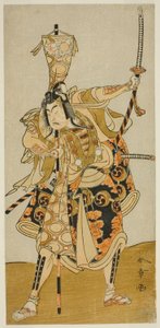Tee Ac and r Ichikawa Raizo I As Murakami Seki Ogi Yoshiteru عضو Tee Pay Armor Shinozuka، Perfor Med At Te Nakamura Tee Member Tee Eventh Gate، 1772 بواسطة كاتسوكاوا شونشو