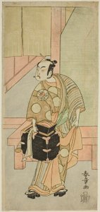 الممثل Ichimura Uzaemon IX مثل Hairdreser Komagata Ikkaku في مسرحية Fuji no Yuki Kaikei Soga ، تم تقديمه في مسرح Ichimura في الشهر الأول ، 1770 بواسطة كاتسوكاوا شونشو