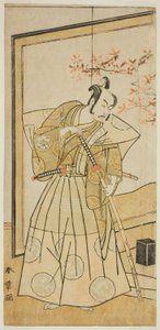 الممثل ناكامورا جوزو الثاني في دور أكيتا جونوسوكي في مسرحية Onna Aruji Hatsuyuki no Sekai ، تم عرضه في مسرح موريتا في الشهر الحادي عشر ، 1773 بواسطة كاتسوكاوا شونشو