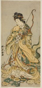 الممثل ناكامورا نوشيو الأول بدور آلهة بنزايتين من Enoshima في مسرحية Onno Aruji Hatsuyuki no Sekai ، تم عرضه في مسرح موريتا في الشهر الحادي عشر ، 1773 بواسطة كاتسوكاوا شونشو