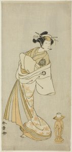 الممثل ناكامورا نوشيو الأول في دور روح المحظية تاكاو ، في تسلسل الرقص Shosagoto "Sono Utsushi-e Matsu ni Kaede" (صورة الظل للصنوبر والقيقب) ، المشهد الأخير من الجزء الثاني من مسرحية Keisei Momiji no Uchikake (Courtesan in an Over-K بواسطة كاتسوكاوا شونشو