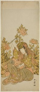 The Actor Nakamura Noshio I in a "Shak-kyo Odori" (Stone Bridge Dance), in the Play Onna Aruji Hatsuyuki no Sekai, Performed at the Morita Theater in the Eleventh Month, 1773 بواسطة كاتسوكاوا شونشو