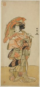 الممثل ناكامورا Tomijuro الأول مثل الثعلب الأنثوي من جبل Ubagadake في مسرحية "Chigo Torii Tobiiri Kitsune" ، التي عُرضت في مسرح Ichimura في الشهر الحادي عشر ، 1777 بواسطة كاتسوكاوا شونشو