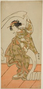 الممثل Segawa Kikunojo III بدور المحظية Kisegawa في رقصة "Nuno Sarashi" ، في مسرحية Hana-zumo Genji Hiiki ، تم عرضها في مسرح ناكامورا في الشهر الحادي عشر ، 1775 بواسطة كاتسوكاوا شونشو
