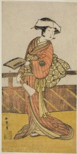 Yamashita Kinsaku II بدور Oishi (؟) في مسرحية Kanadehon Chushin Nagori no Kura (؟) ، تم أداؤها في مسرح ناكامورا في الشهر التاسع ، 1780 (؟) بواسطة كاتسوكاوا شونشو