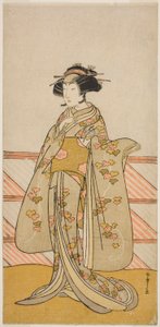 الممثل Yoshizawa Iroha I بدور Tamamo no Mae (؟) في مسرحية Sakuya Kono Hana no Kaomise (؟) ، تم عرضه في مسرح ناكامورا (؟) في الشهر الحادي عشر ، 1776 (؟) بواسطة كاتسوكاوا شونشو