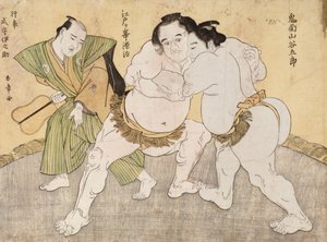 مباراة المصارعة بين Kimenzan Tanigoro و Edogasaki Gemji (طباعة خشبية ملونة) بواسطة كاتسوكاوا شونشو