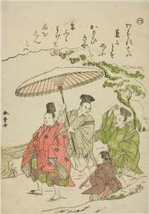 "Tsu": Narihira in the Snow at Ono ، من سلسلة "Tales of Ise in Fashionable Brocade Pictures (Furyu nishiki-e Ise monogatari)" بواسطة كاتسوكاوا شونشو