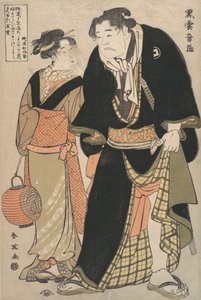 الممثل يوشيزاوا أيامي الثاني بدور المصارع كوروكومو أونزو خارج المسرح ، 1770-1820.