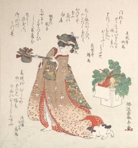 امرأة شابة تحمل إناء نبيذ لحفل رأس السنة الجديدة ، كاليفورنيا. 1815.