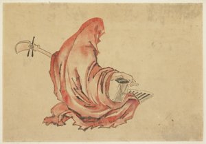 داروما يعزف على الشاميسن ، 1815-1849 (حبر ولون على ورق) بواسطة كاتسوشيكا (مدرسة) هوكوساي