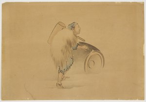 رجل يحمل برميل دحرجة المطرقة ، حوالي 1850 (حبر ولون على ورق) بواسطة كاتسوشيكا (مدرسة) هوكوساي