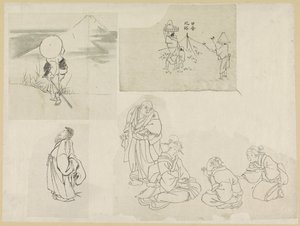 أربعة مشاهد بأشكال مختلفة بواسطة Katsushika Hokusai (possibly)