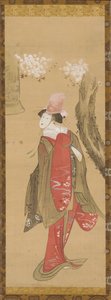 راقصة ، Kiyohime ، شجرة كرز وجرس Dojo-ji ، أواخر القرن الثامن عشر وأوائل القرن التاسع عشر. بواسطة كاتسوشيكا هوكوساي