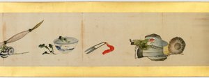 تفاصيل Handscroll مع صور متنوعة ، فترة إيدو ، 1839 حبر ولون على الورق بواسطة كاتسوشيكا هوكوساي