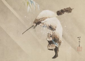 صياد يحمل شبكته في الثلج ، ج. 1821 (حبر ، لون ، و gofun على الورق) بواسطة كاتسوشيكا هوكوساي