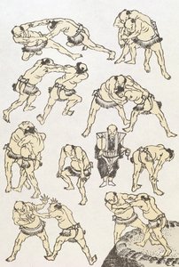 مانغا: دراسات إيماءات ووضعيات المصارعين ، الحانة. 1849 ، (طباعة لوح خشبي ملون) بواسطة كاتسوشيكا هوكوساي
