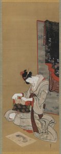 مخصص العام الجديد: مكياج في صباح العام الجديد ، فترة إيدو ، c.1806-11 (حبر و لون على الحرير) بواسطة كاتسوشيكا هوكوساي