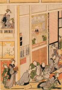 يوم رأس السنة الجديدة في Teahouse Ogi-ya. c.1810 (طباعة لوح خشبي ملون) (للمجموعة انظر 277765 و 277797-277798) بواسطة كاتسوشيكا هوكوساي