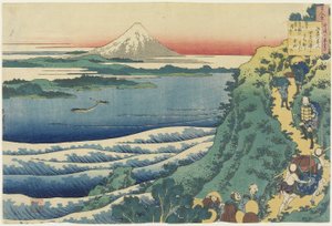 قصيدة كتبها Yamabe no Akahito ، من مائة قصيدة شرحتها الممرضة ، c.1839 (طباعة لوحة خشبية ملونة)