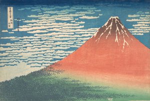 الرياح الجنوبية ، Clear Sky Gaifu kaisei ، المعروف أيضًا باسم Red Fuji ، من سلسلة Thirt ... ، كاليفورنيا. 1830-32. بواسطة كاتسوشيكا هوكوساي