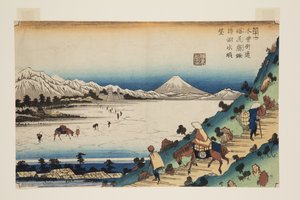 رقم 31 ، ممر Shiojiri: منظر لبحيرة Suwa (Shiojiri t؟ Ge، Suwa no kosui ch؟ B؟) (طباعة خشبية ملونة) بواسطة الحديد Keisai