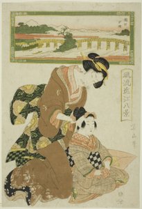 توهج المساء في سيتا (سيتا سيكيشو) ، من سلسلة "ثمانية مشاهد عصرية لأومي (Furyu Omi hakkei)" بواسطة كيكوكاوا إيزان