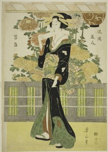 الجمال المألوف في حديقة الأقحوان (Furyu bijin kikubatake) بواسطة كيكوكاوا إيزان
