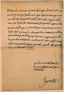 رسالة من الملك جيمس السادس 1566-1625 إلى والدته الملكة ماري 1542-1587 ، 1584-5 بواسطة الملك جيمس الأول