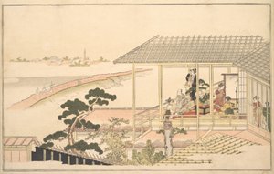 حفلة من صانعي المرح في منزل في يوشيوارا في ليلة ضوء القمر ، 1789. بواسطة كيتاجاوا أوتامارو