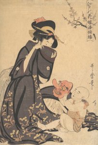 امرأة تلعب مع صبي صغير ، كاليفورنيا. 1804. بواسطة كيتاجاوا أوتامارو