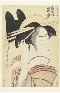 تمثال نصفي للمومسة شينوارا من منزل تسورويا. Tsuruya uchi Shinowara (العنوان على الكائن) The Seven Komachi from the Pleasure Houses (عنوان السلسلة) سيرو نانا كوماتشي (عنوان المسلسل على الكائن) بواسطة إحساس