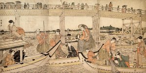 قوارب صيد بشباك تحت جسر ريوغوكو ، 1790. بواسطة كيتاجاوا أوتامارو