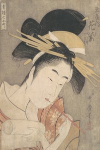 "Hanamurasaki of the Tamaya" من سلسلة Seven Komachi of the Pleasure Quarters ...، ca. 1790. بواسطة كيتاجاوا أوتامارو