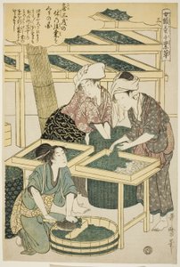 رقم 3 (سان) ، من سلسلة "النساء العاملات في صناعة تربية دودة القز (Joshoku kaiko tewaza-gusa)" بواسطة كيتاجاوا أوتامارو