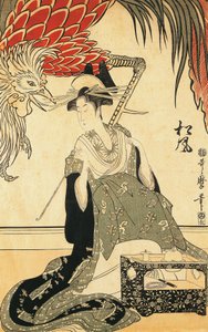 Oiran Matsuzake مع أنبوب ، بواسطة Kitagawa Utamaro ، نقش خشبي بواسطة كيتاجاوا أوتامارو