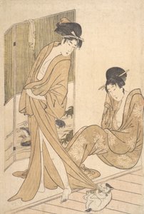 شابتان ملفوفتان في يوكاتا بعد الاستحمام ، كاليفورنيا. 1796. بواسطة كيتاجاوا أوتامارو