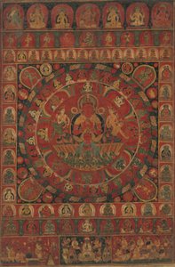 Mandala of the Sun God Surya محاط بثمانية آلهة كوكبية ، مؤرخة على الأرجح 1379. بواسطة كيتاهاراسا