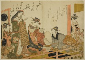 The Courtesans Utagawa و Nanasato من Yotsumeya ، من الألبوم "Comparing New Beauties of the Yoshiwara - A Mirror of their Own Writings (Keisei shin bijin awase jikihitsu kagami)" بواسطة Kitao Masanobu
